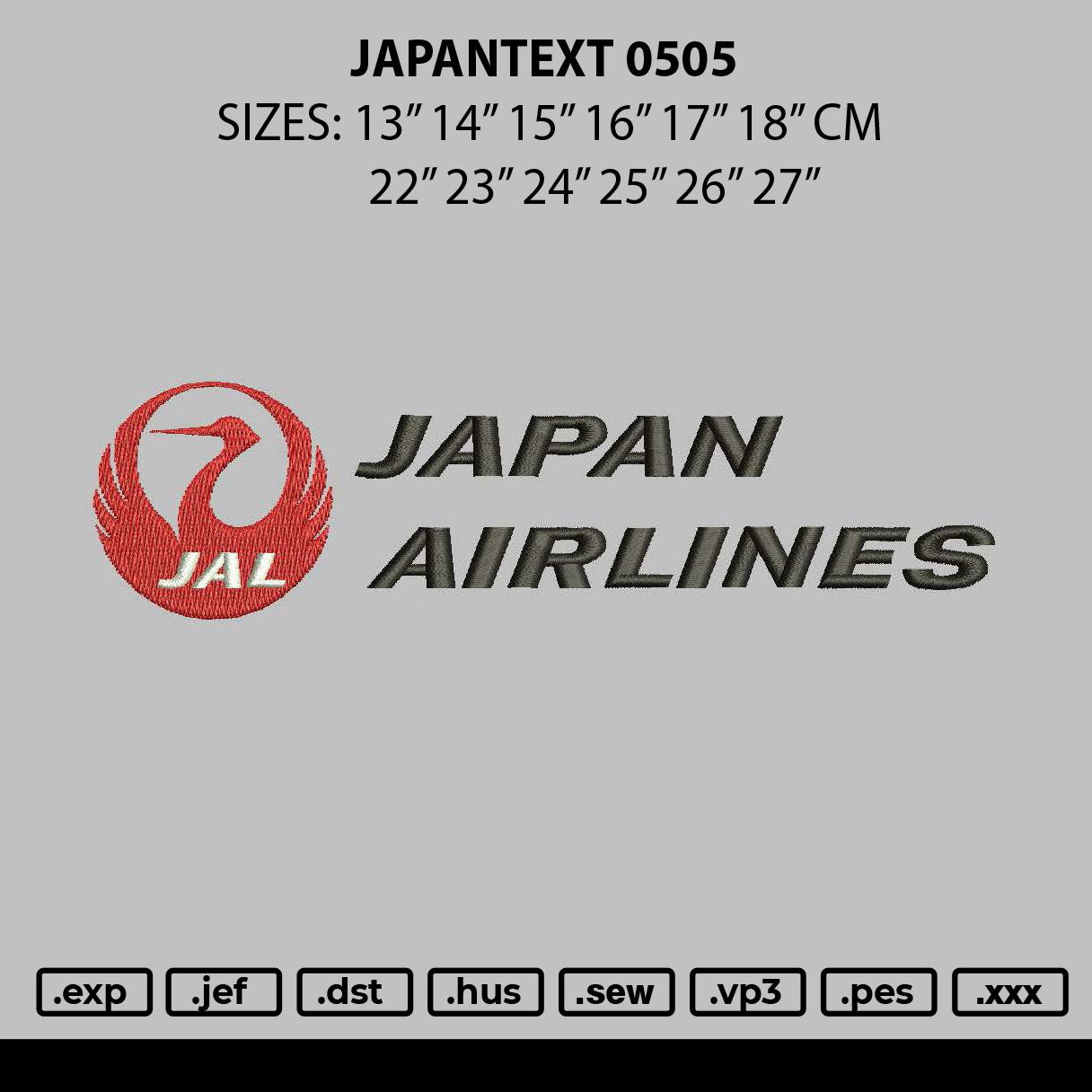 Japantext 0505 Embroidery File 12 sizes