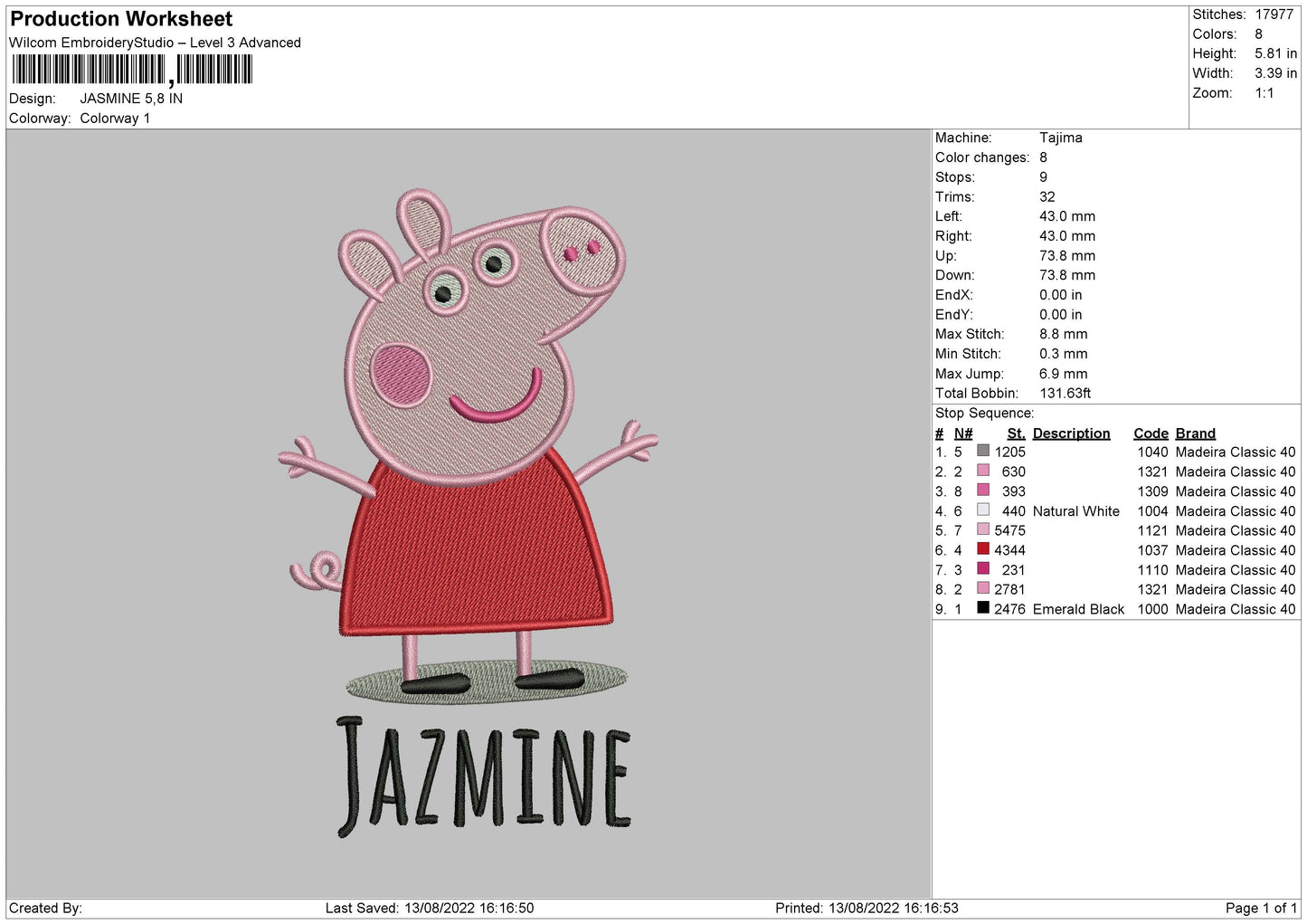 Jasmine Embroidery File 5 Sizes