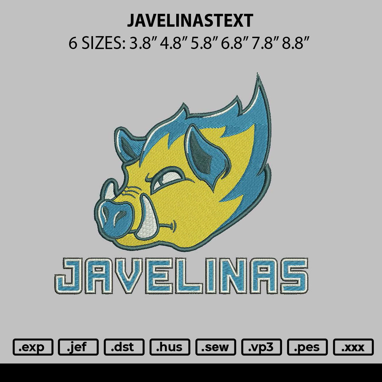 Javelinastext Embroidery File 6 sizes