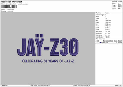 Jay Text Embroidery Machine Design File 6 sizes