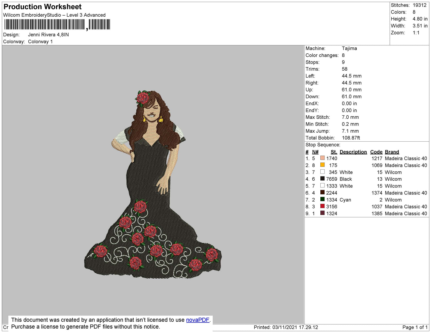 Jenni Rivera Embroidery File 4 size