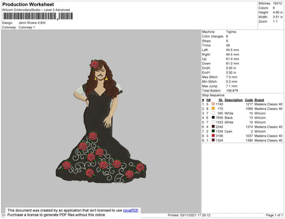 Jenni Rivera Embroidery File 4 size