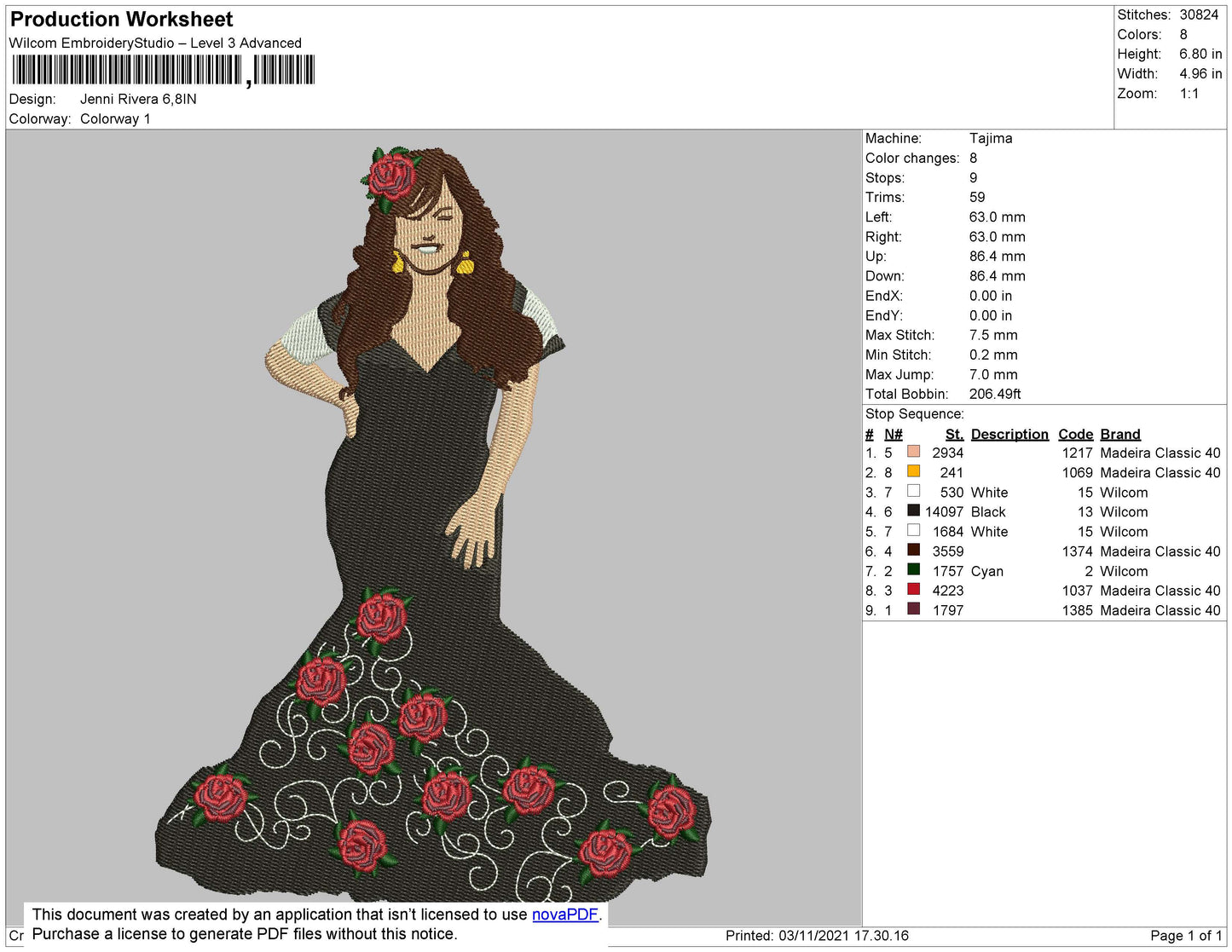 Jenni Rivera Embroidery File 4 size