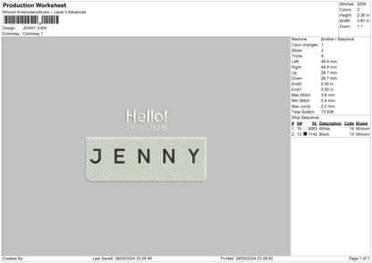 Jennytext Embroidery File 6 sizes