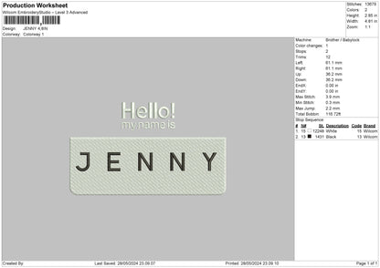 Jennytext Embroidery File 6 sizes