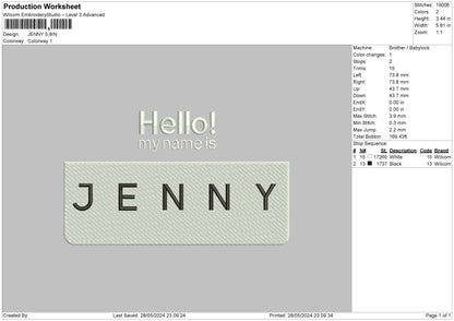Jennytext Embroidery File 6 sizes