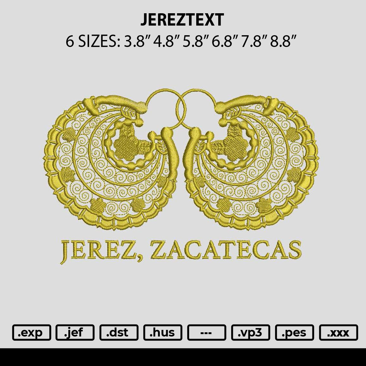 Jereztext Embroidery File 6 sizes