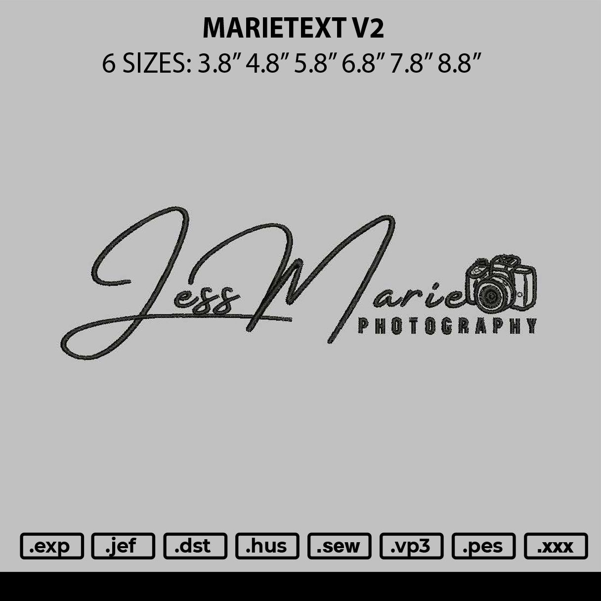 Marietext v2 Embroidery File 6 sizes