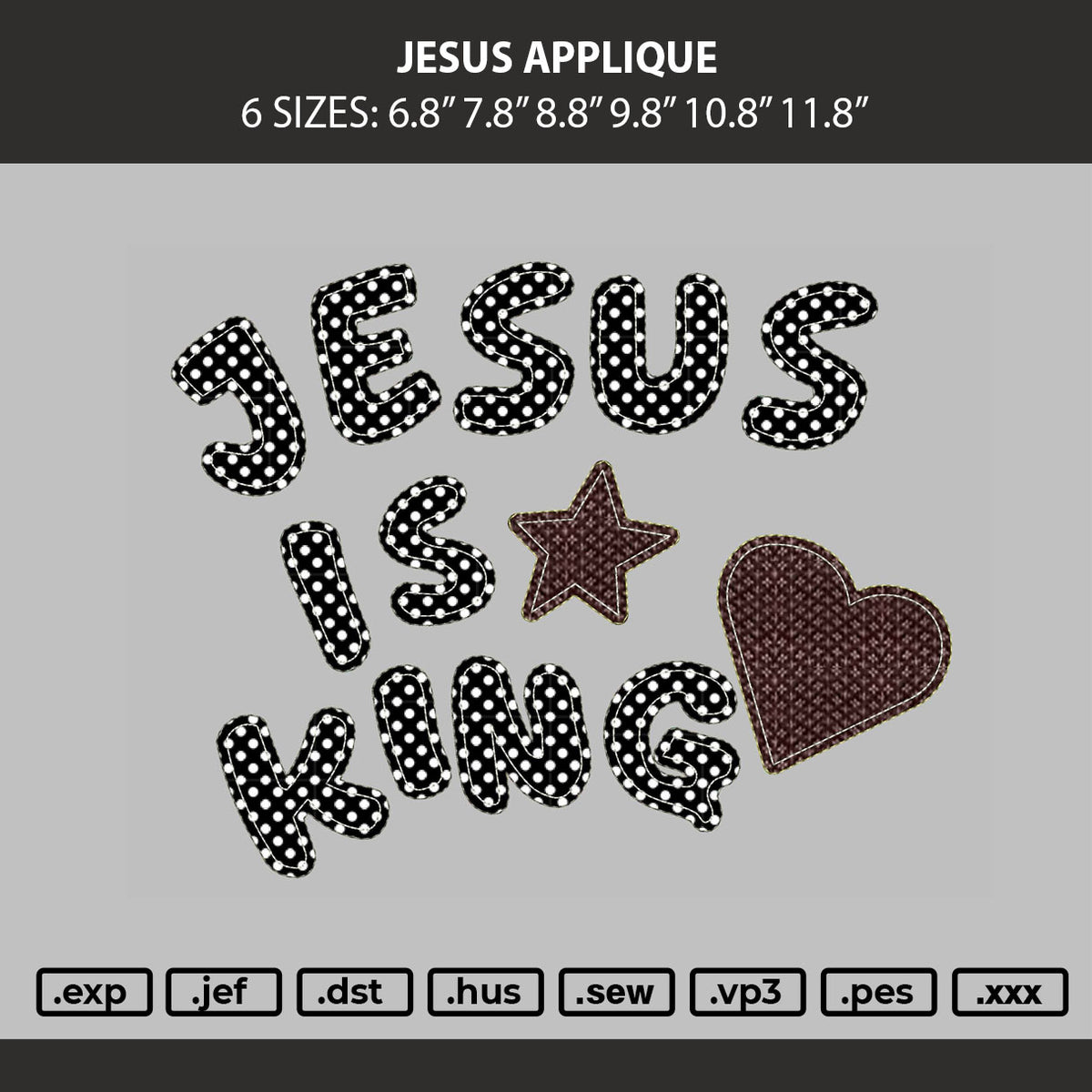 Jesus Applique Embroidery Machine Design File 6 sizes