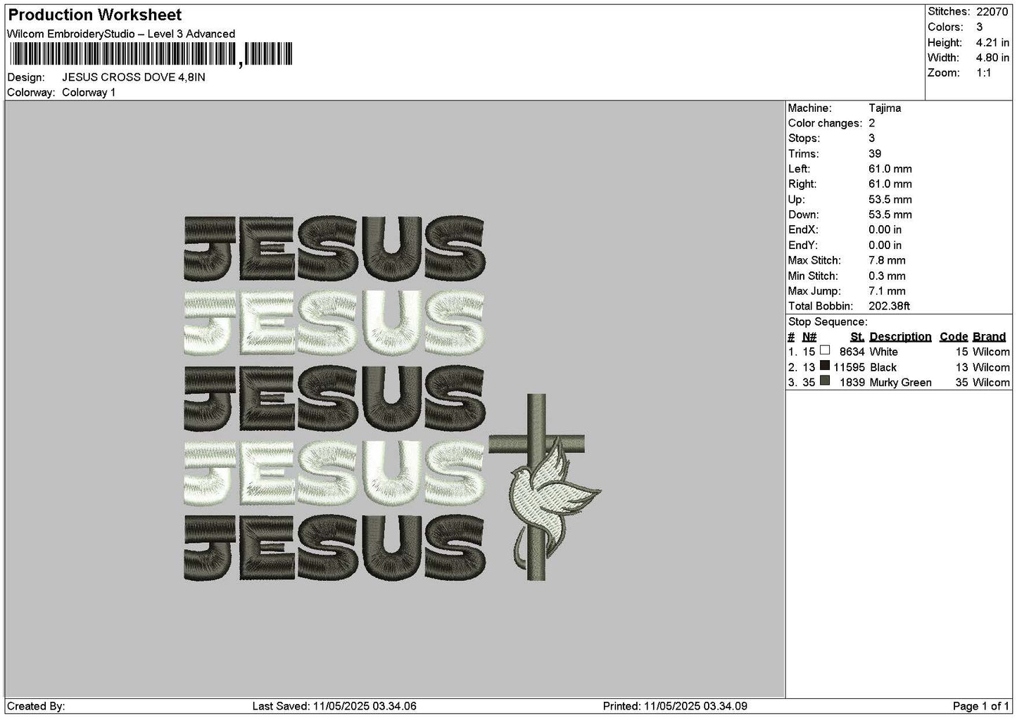 Jesustext 1105b Embroidery File 6 sizes
