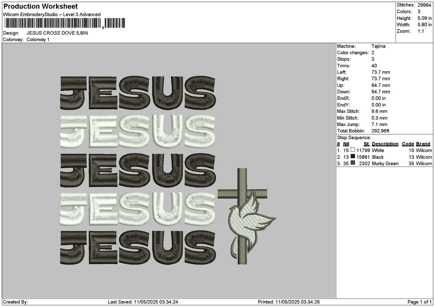 Jesustext 1105b Embroidery File 6 sizes