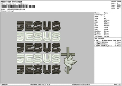Jesustext 1105b Embroidery File 6 sizes