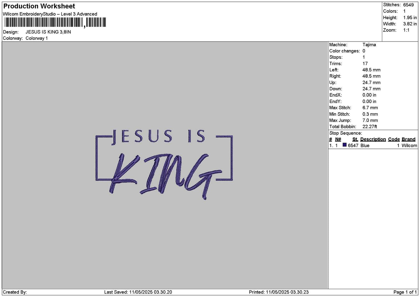 Jesustext 1105a Embroidery File 6 sizes