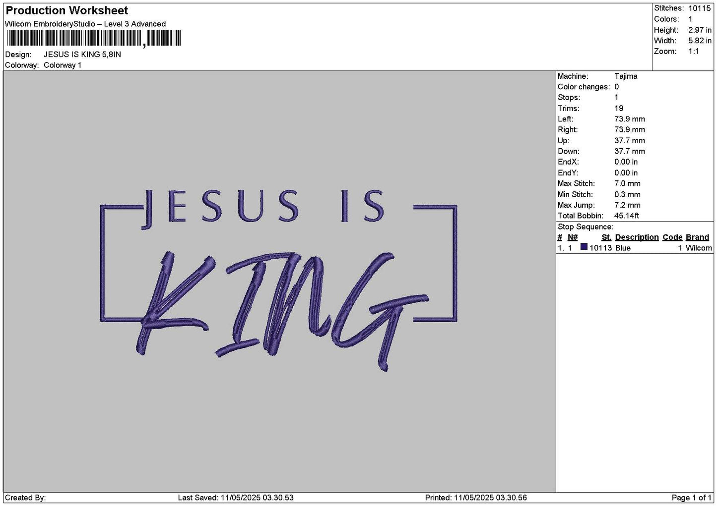 Jesustext 1105a Embroidery File 6 sizes