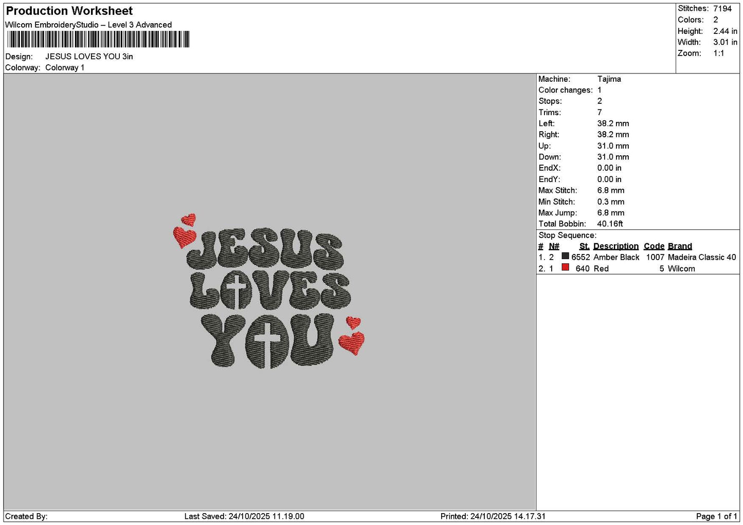 Jesustext 2410 Embroidery File 6 sizes