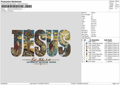 Jesus Text 1510 Embroidery Machine Design File 6 sizes