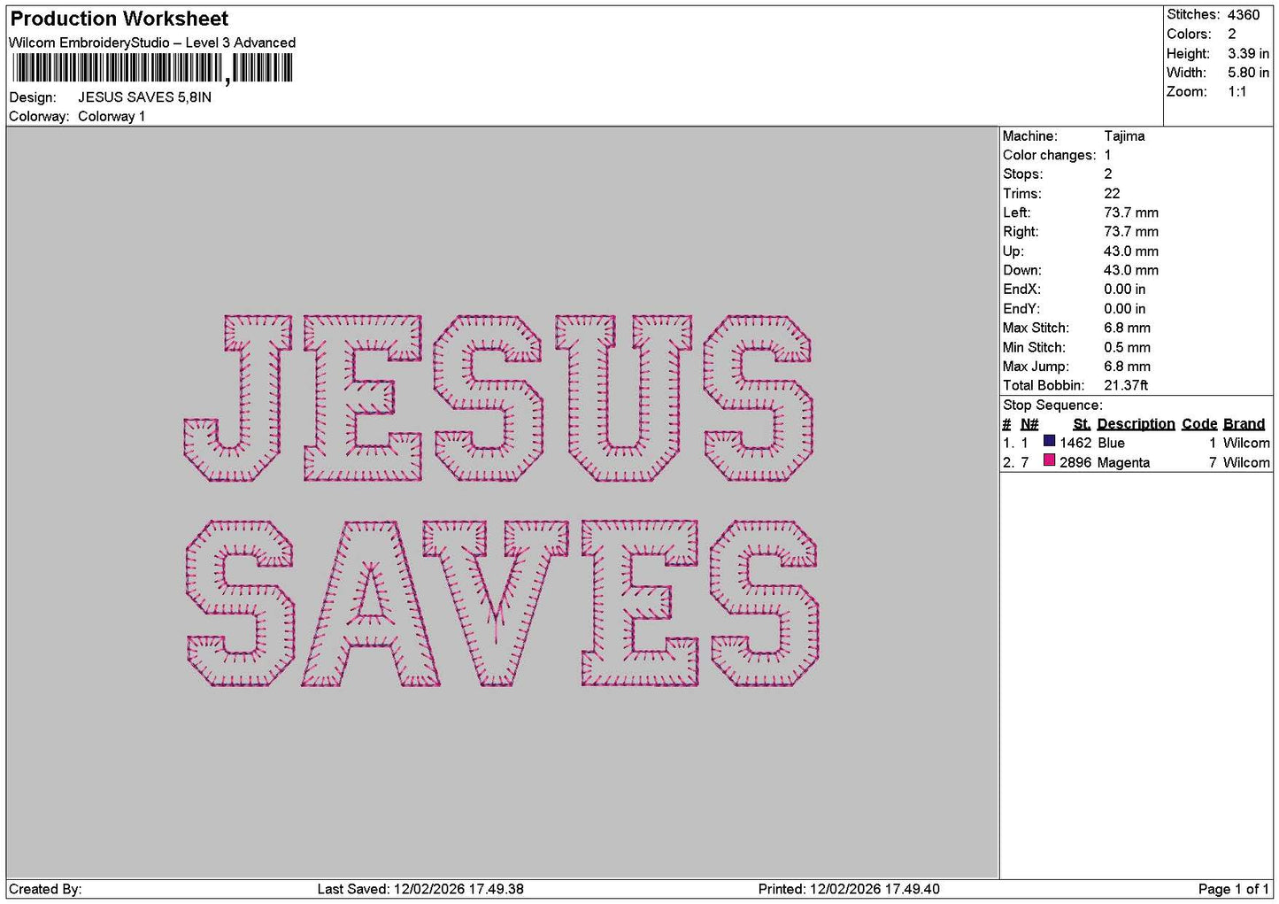Jesustext App 1202 Embroidery File 6 sizes