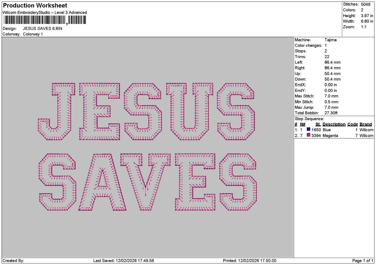 Jesustext App 1202 Embroidery File 6 sizes