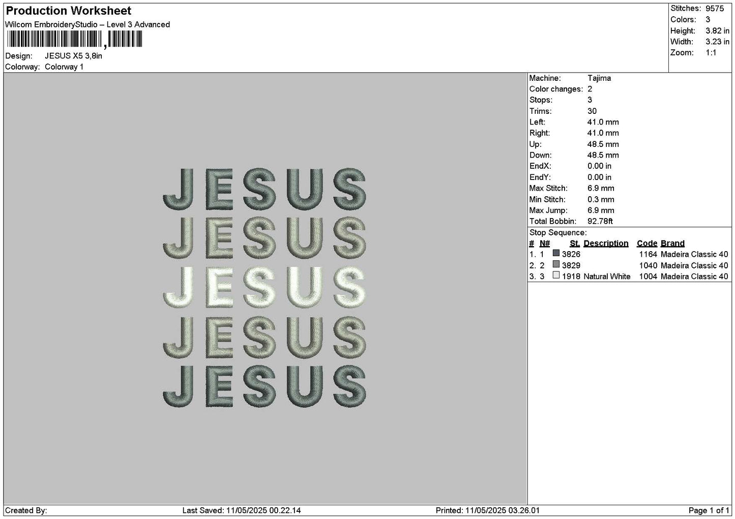 Jesustext 1105 Embroidery File 6 sizes