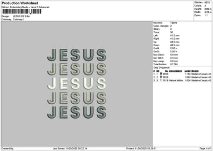 Jesustext 1105 Embroidery File 6 sizes