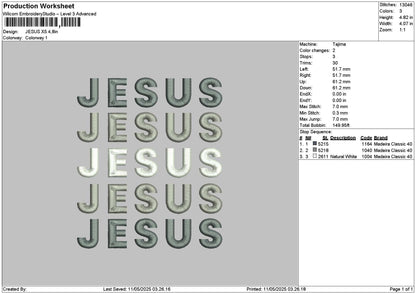 Jesustext 1105 Embroidery File 6 sizes