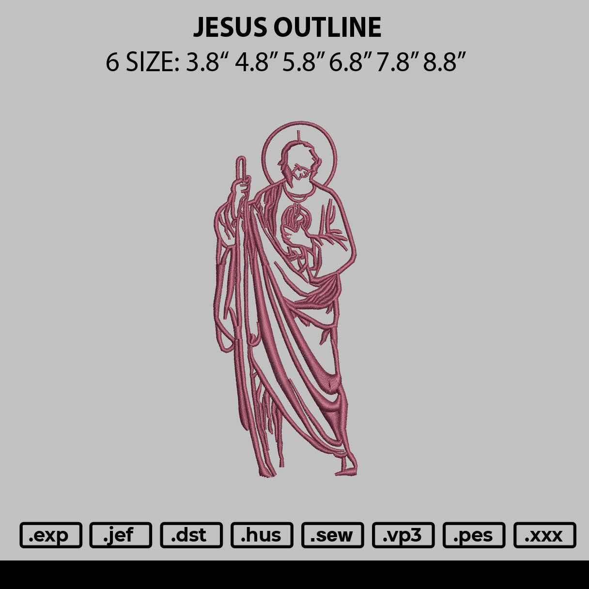 Jesus Outline Embroidery File 6 sizes