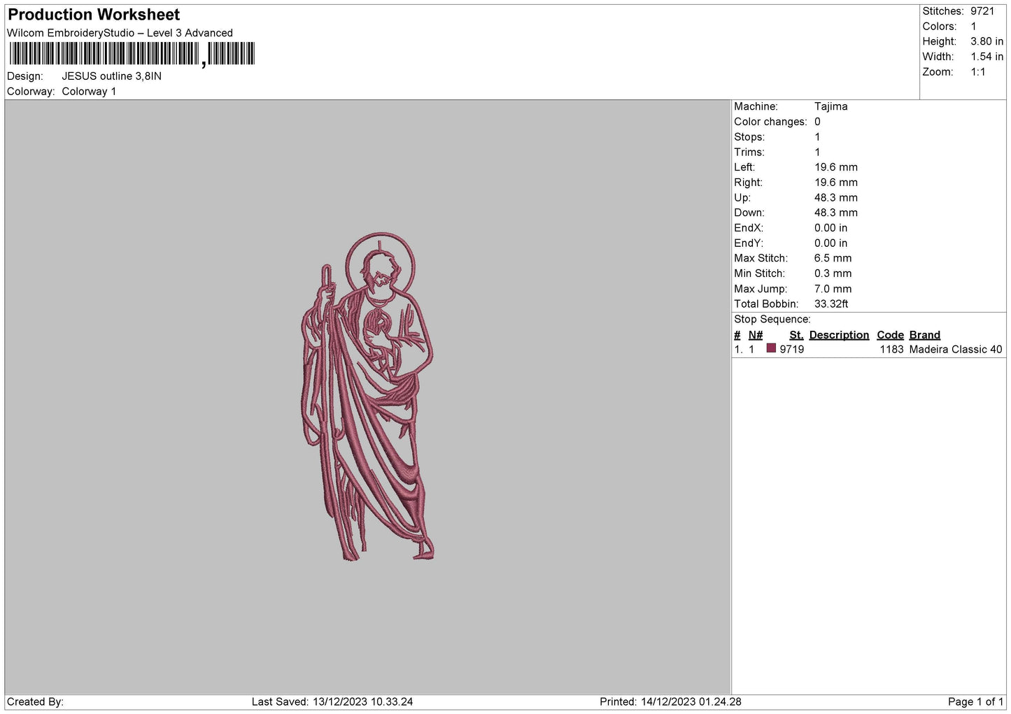 Jesus Outline Embroidery File 6 sizes