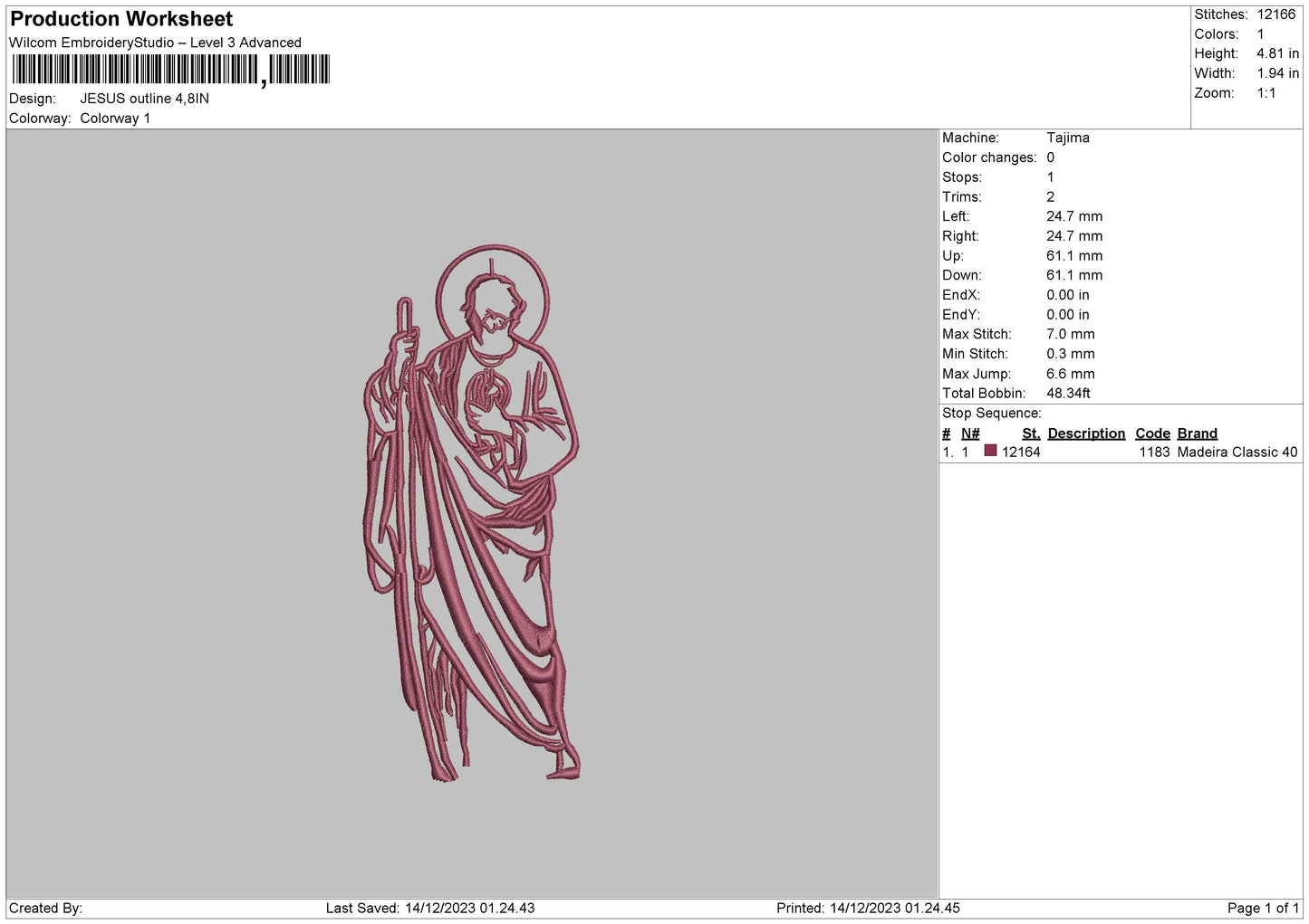 Jesus Outline Embroidery File 6 sizes