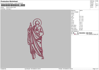 Jesus Outline Embroidery File 6 sizes