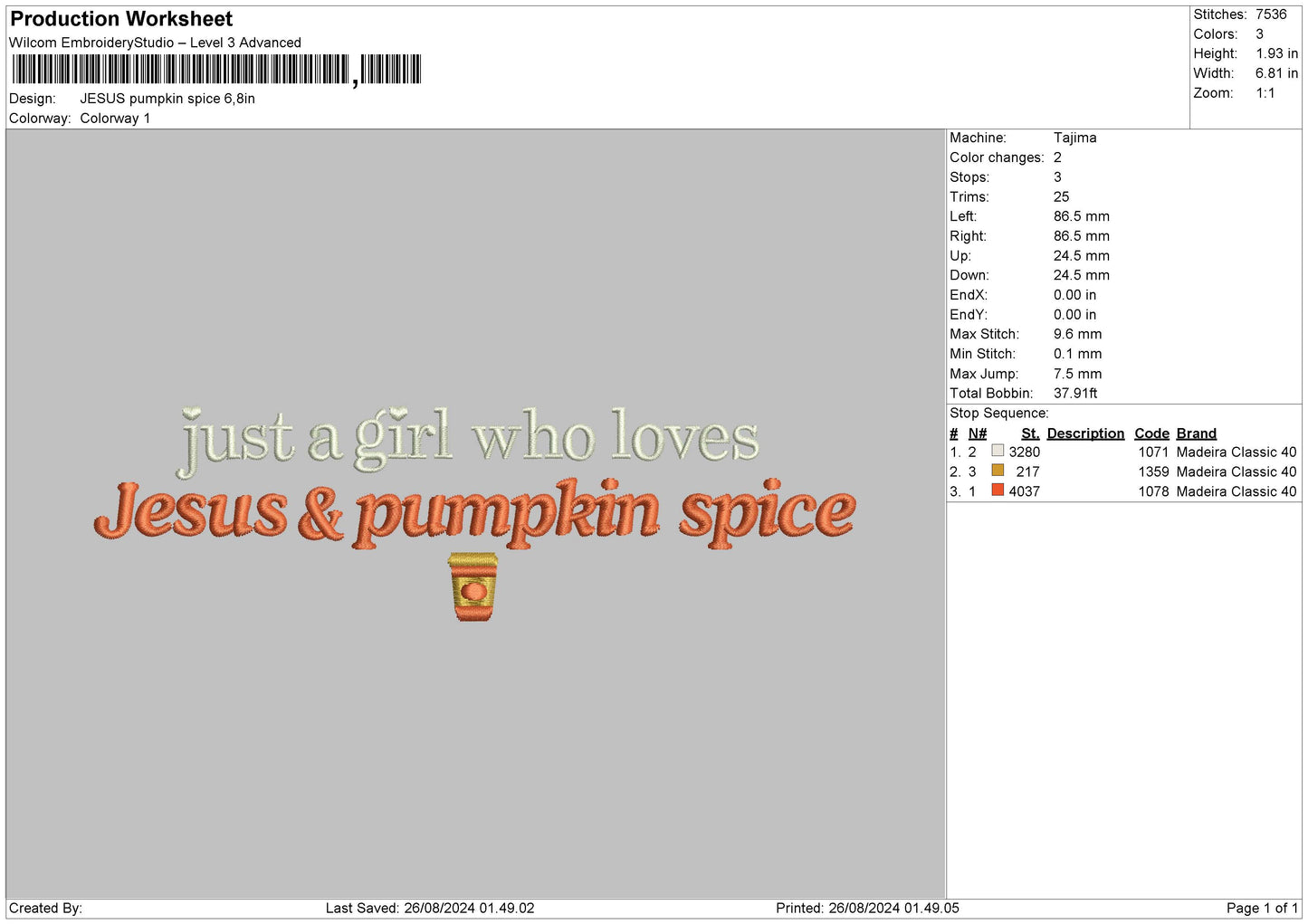 Pumpkintext2608 Embroidery File 6 sizes