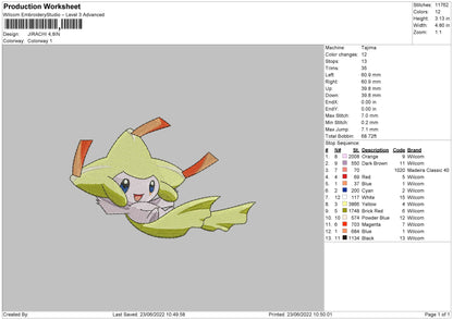 Jirachi Embroidery File 4 size