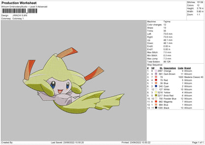Jirachi Embroidery File 4 size