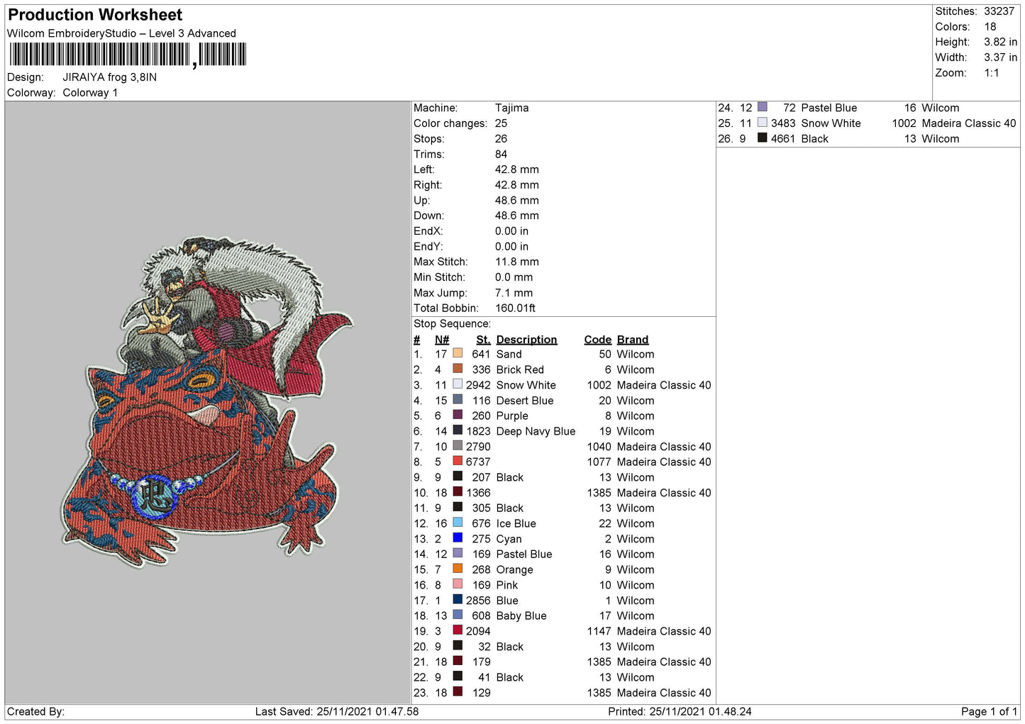 Jiraiya Frog Embroidery File 4 size