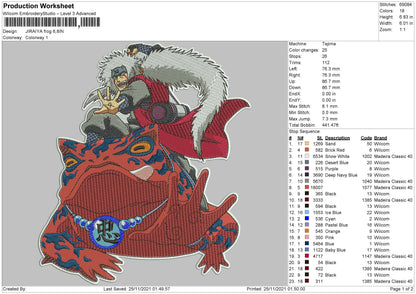 Jiraiya Frog Embroidery File 4 size