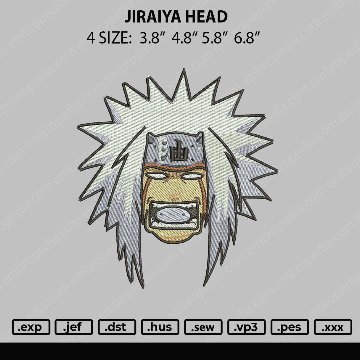 Jiraiya Head Embroidery File 4 size