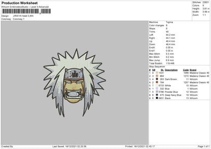 Jiraiya Head Embroidery File 4 size