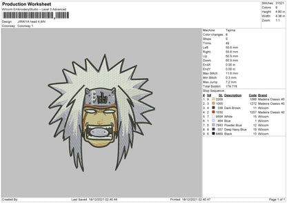 Jiraiya Head Embroidery File 4 size