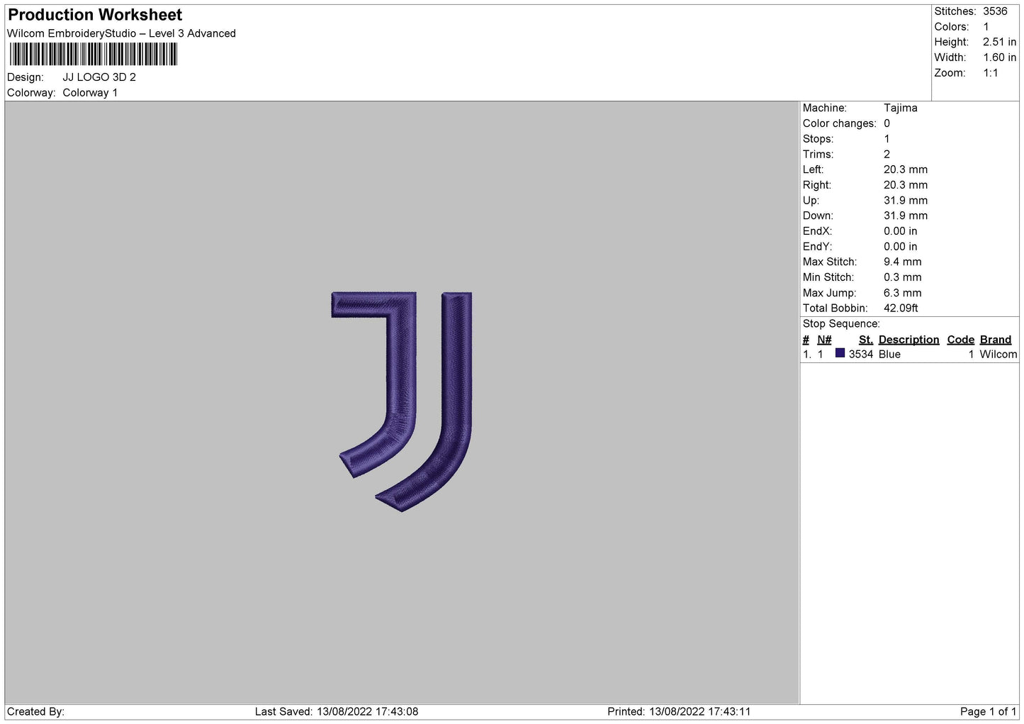JJ Logo Embroidery File 6 sizes