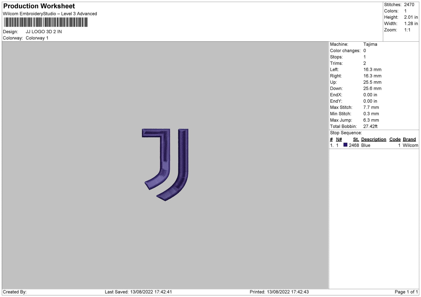 JJ Logo Embroidery File 6 sizes