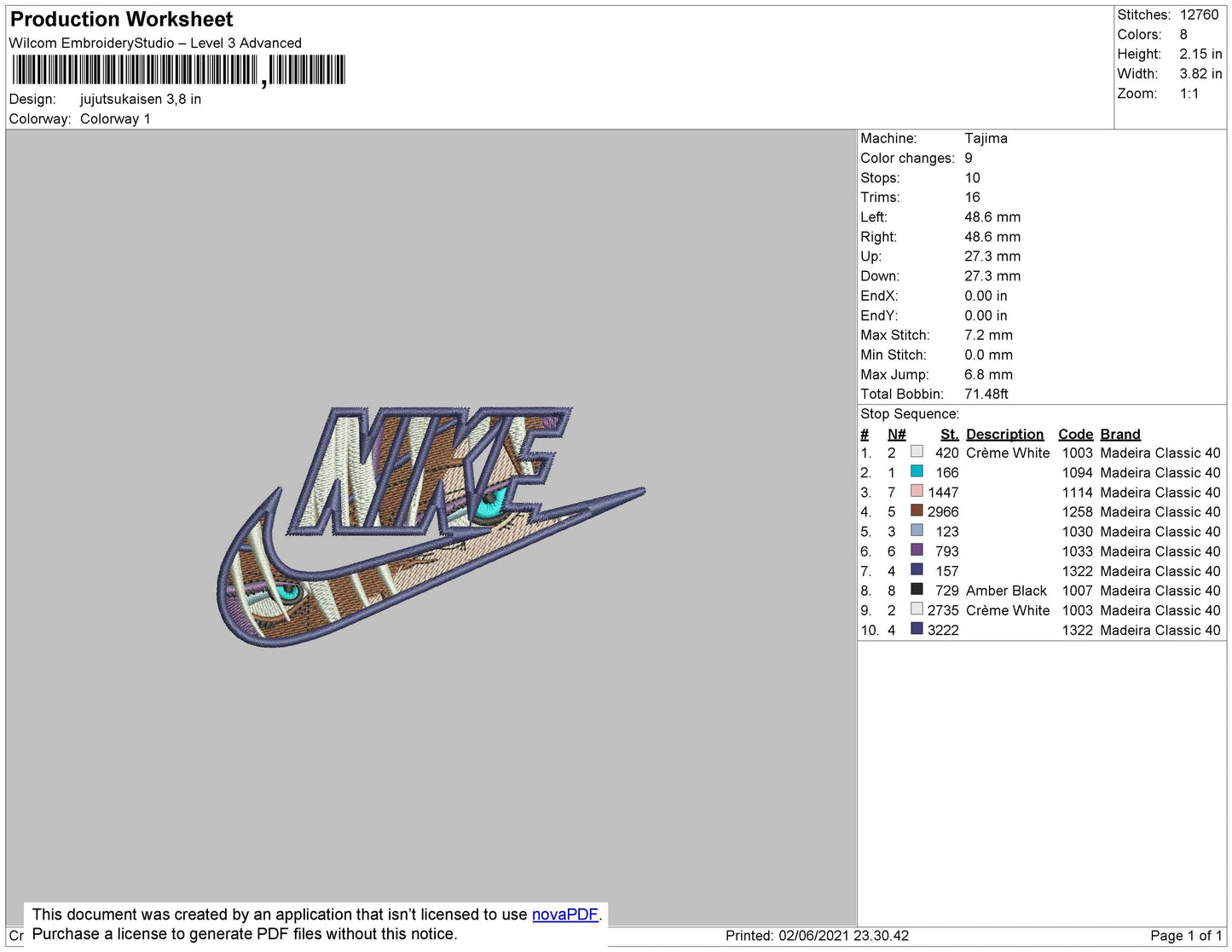 Nike Jujutsukaisen Embroidery File 4 size