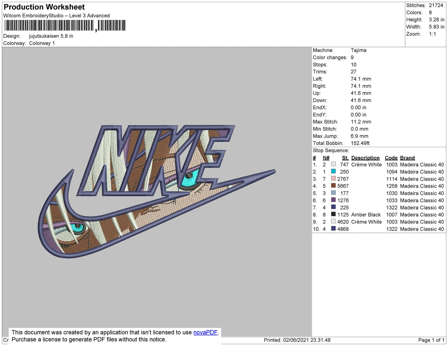 Nike Jujutsukaisen Embroidery File 4 size