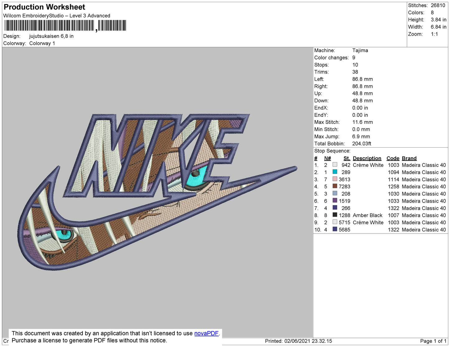 Nike Jujutsukaisen Embroidery File 4 size