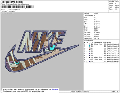 Nike Jujutsukaisen Embroidery File 4 size