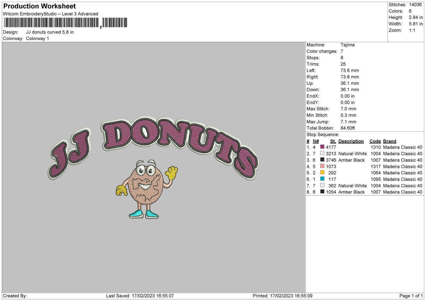 JJ Donuts Curved Embroidery File 6 sizes