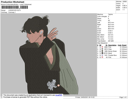 Jungkook Embroidery File 4 size