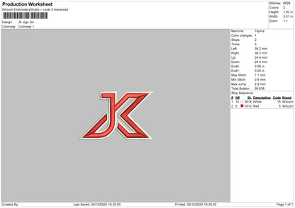 Jk Logo Embroidery File 6 sizes