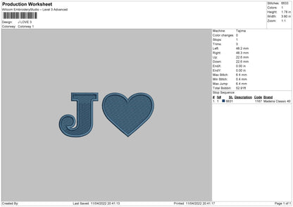 J Love Embroidery File 4 size
