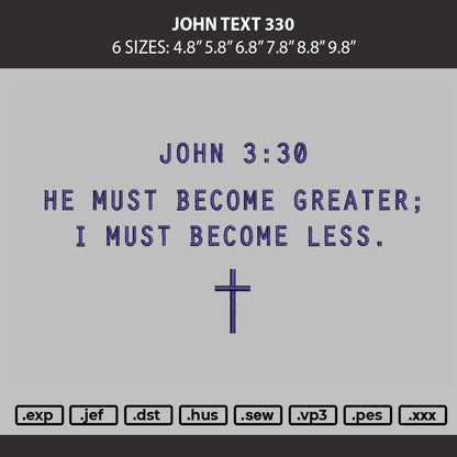 John Text 330 Embroidery Machine Design File 6 sizes