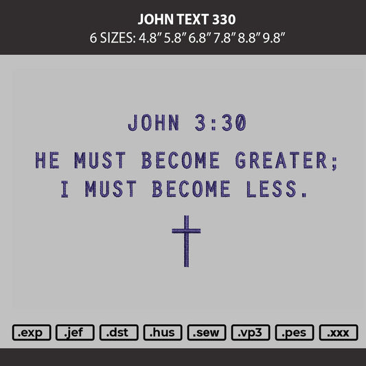 John Text 330 Embroidery Machine Design File 6 sizes