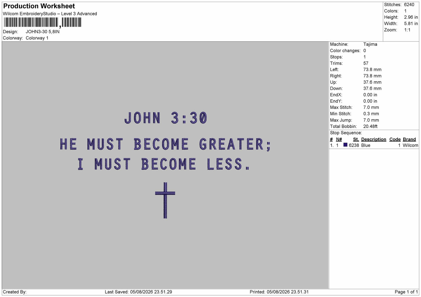 John Text 330 Embroidery Machine Design File 6 sizes